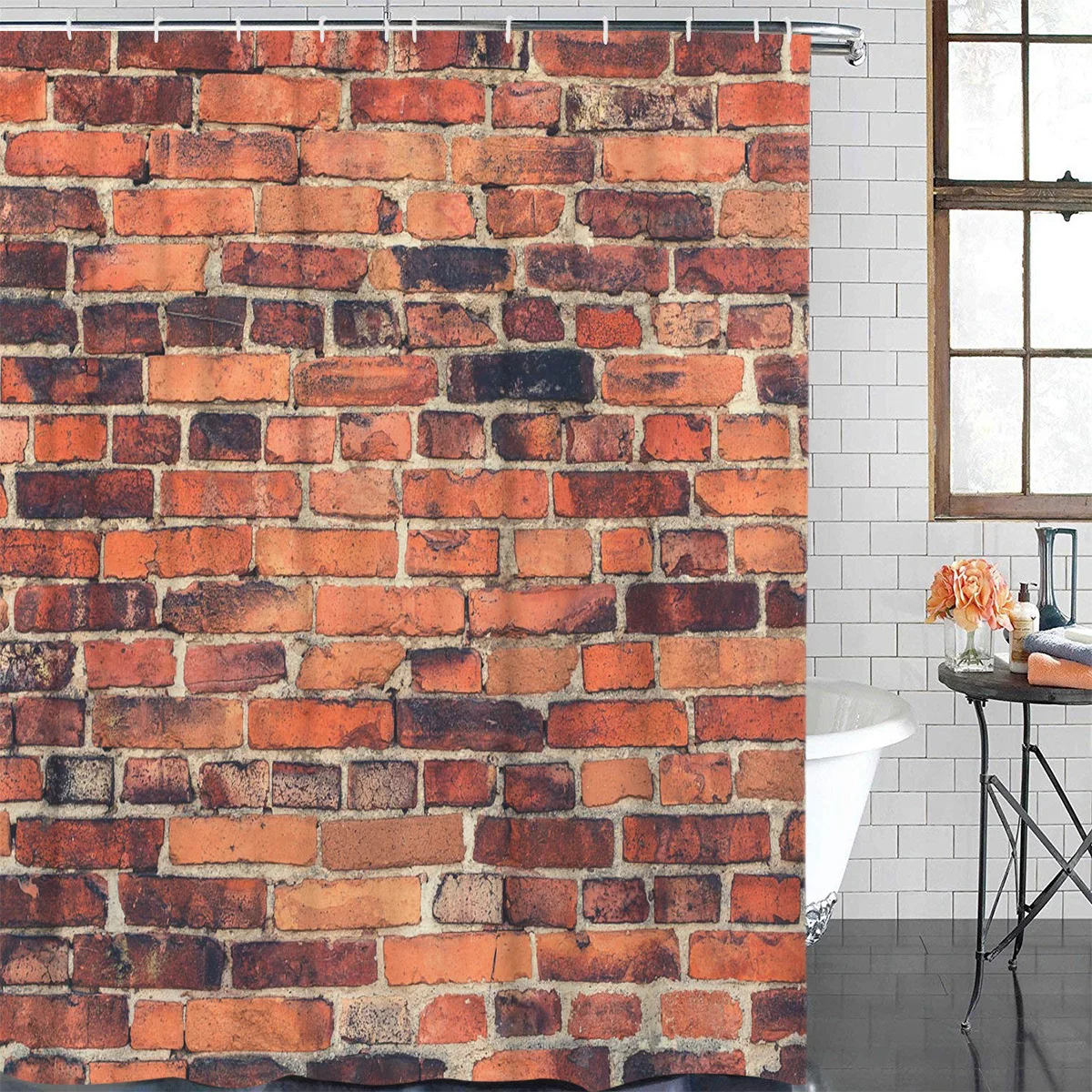 Impermeável Banheiro Decoração Cortina de Chuveiro com Gancho, Vintage Brick Brown Concreto, Cortinas de banheira, Acessórios do banheiro