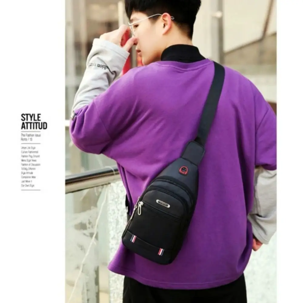Casual Oxford Cloth Men Messenger Bags USB Charge Port Black Blue Grey Brown Men Crossbody Bag Rectangle Sling Chest Bag Travel