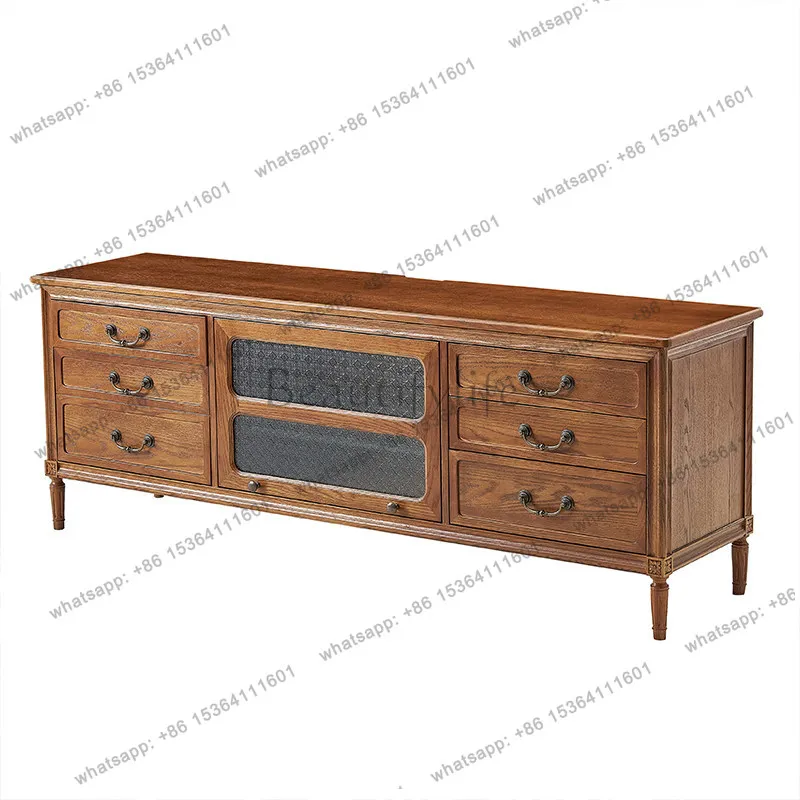 

Ash wood solid wood TV cabinet French art simple engraving floor cabinet small apartment