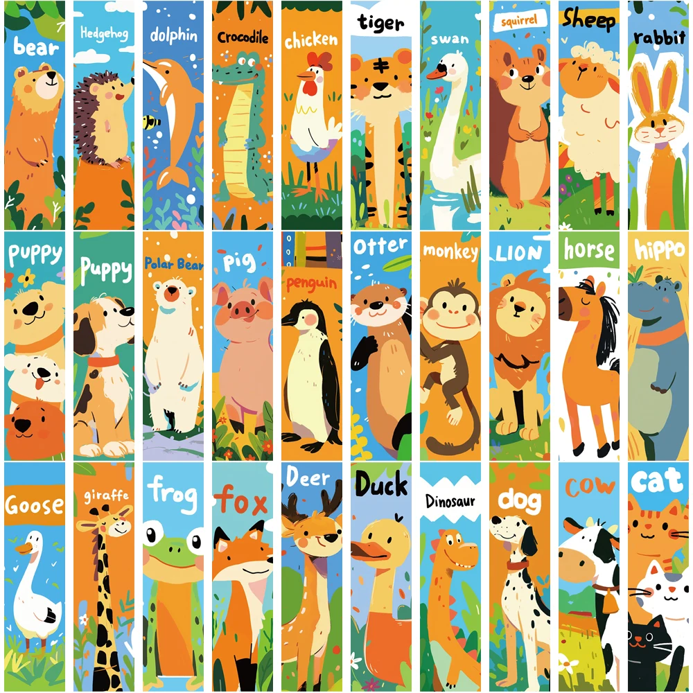 30PCS Creative Flat Graffiti Animal Bookmarks Student Books Page Labeling Gifts Personalized Decorative Bookmarks