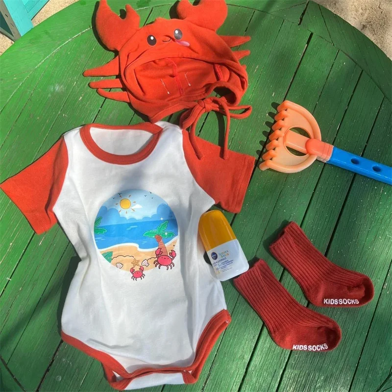 Newborn Baby Clothes Boy Girl Bodysuits ropa de bebe Short Sleeves Funny Crab Cotton Baby Romper Cartoon Korean Baby Outfits