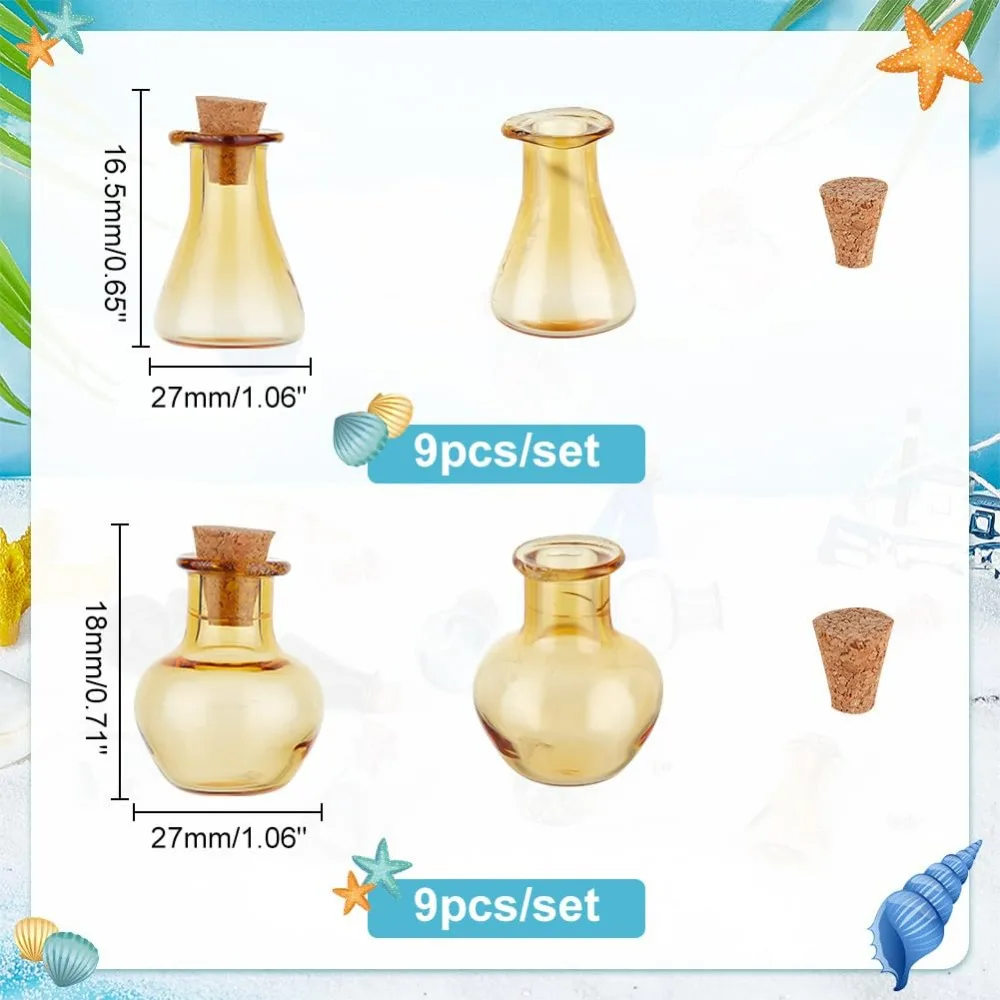 18pcs Colored Tiny Spell Jars, 2 Sets Mini Glass Bottles Mini Potion Bottles Wishing Bottle Vials with Cork Stopper for Wedding