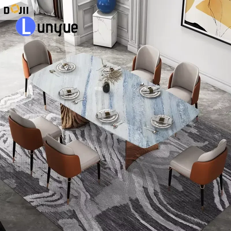 Modern Natural Marble Top Dining Table Set with 304 Stainless Steel Base for Kitchen Outdoor Hotel Use Durable Elegant Design