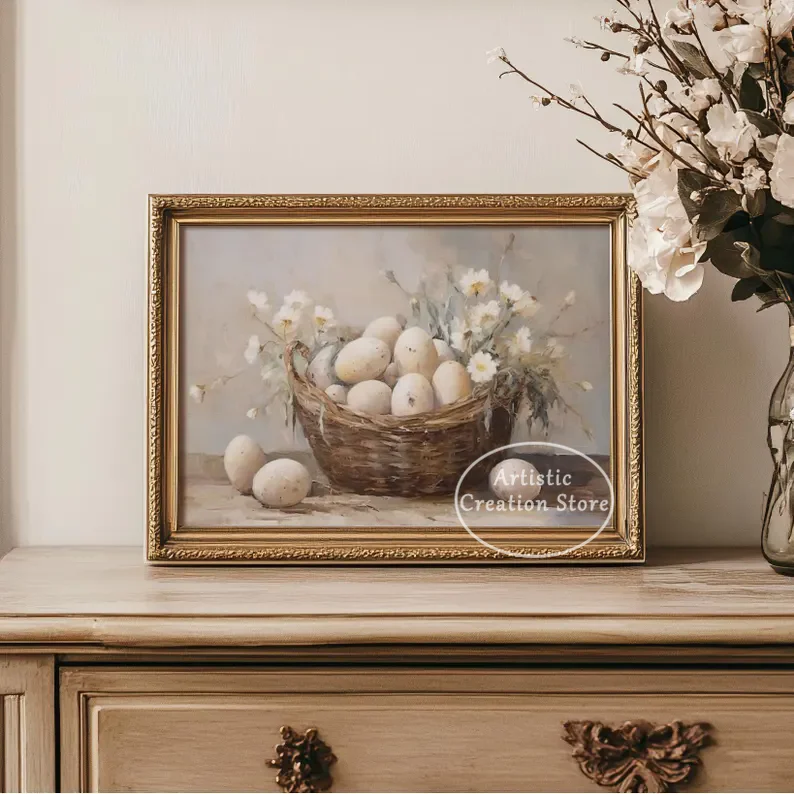 Vintage Boho Spring Easter Goose Girl Bunny Eggs Cottagecore Animal Botanical Poster Canvas Painting Wall Pictures Home Decor