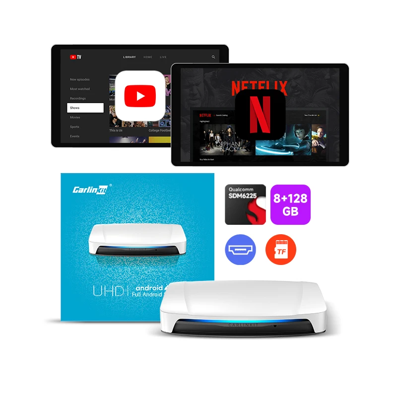 OEM ODM Qcm6225 Carplay Smart 128GB Video Car Play Android 13 Auto Mini Tv Box Wireless Carplay Adapter for HDMI Netflix youtube