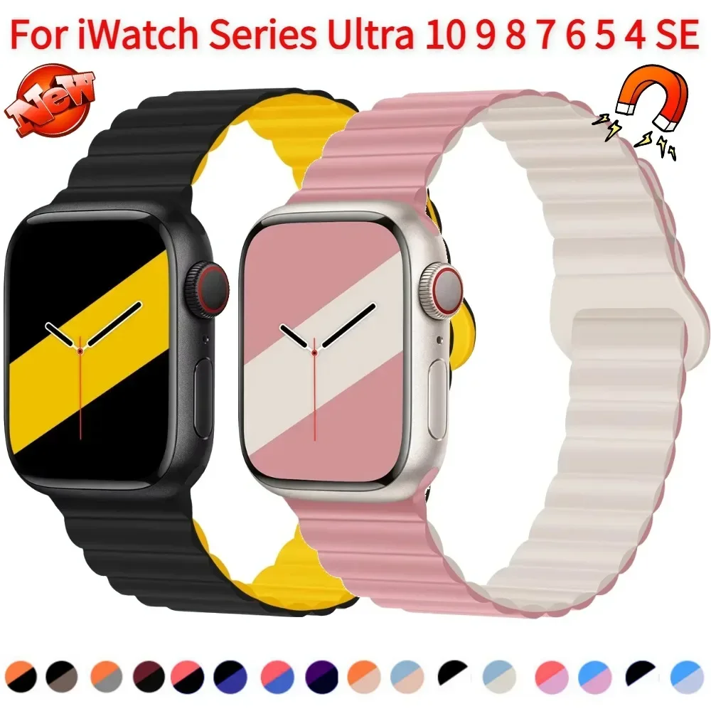 

Silicone Bracelet for Apple Watch Band 46mm 45mm 41mm 44mm 40mm 49mm 42mm Magnetic Strap iWatch Ultra 10 9 8 7 6 5 SE 45mm Belt