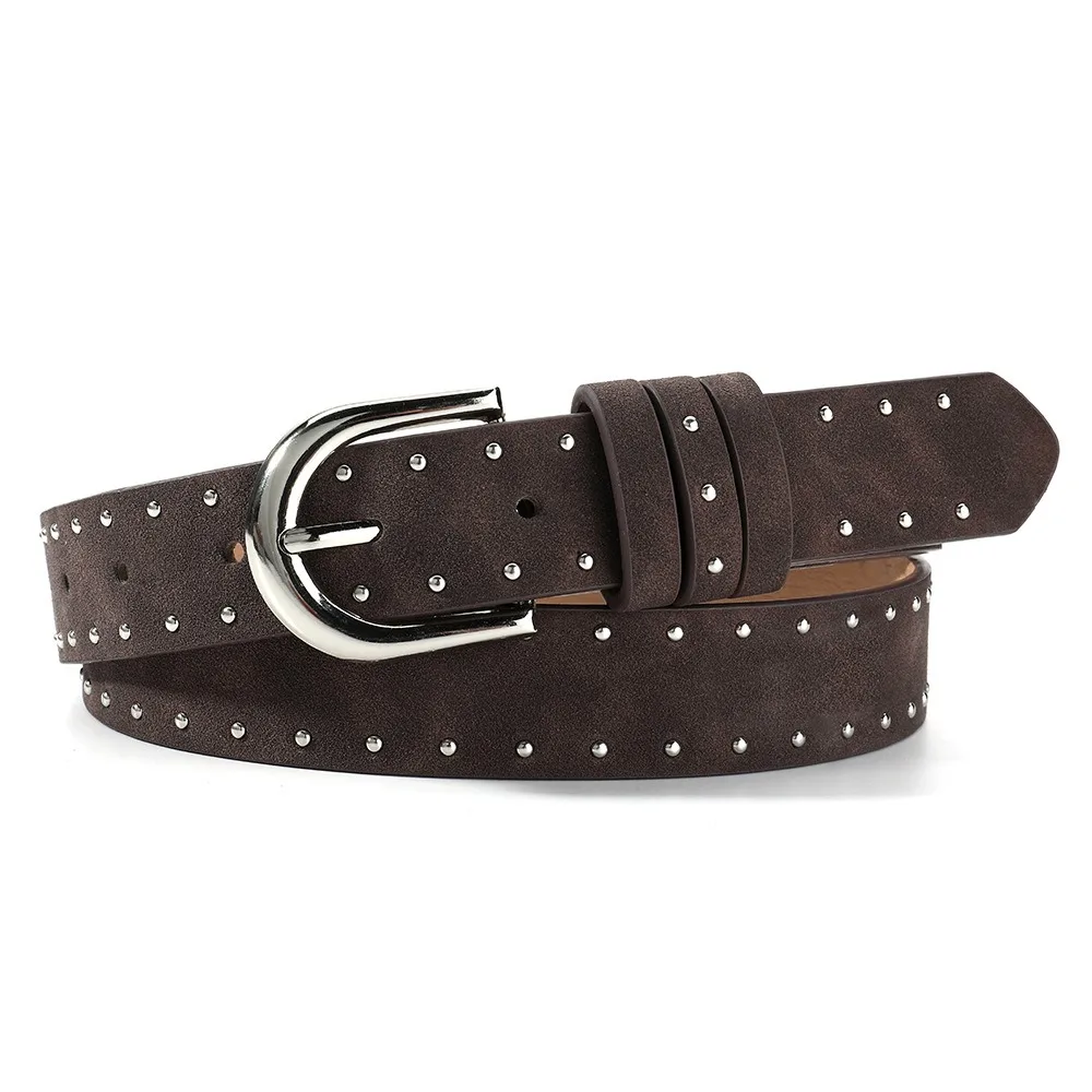Fashion PU Leather Suede Rivet Belt Black Retro Pin Buckle Waistband Punk Metal Y2K Belt Female