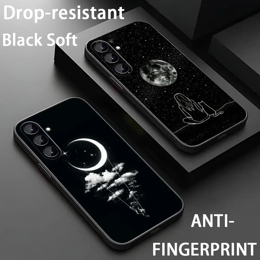 Moon cool design ins Phone Case For Samsung Galaxy S26 S25 S24 S23 S22 S21 Plus Ultra Fold A Soft Black