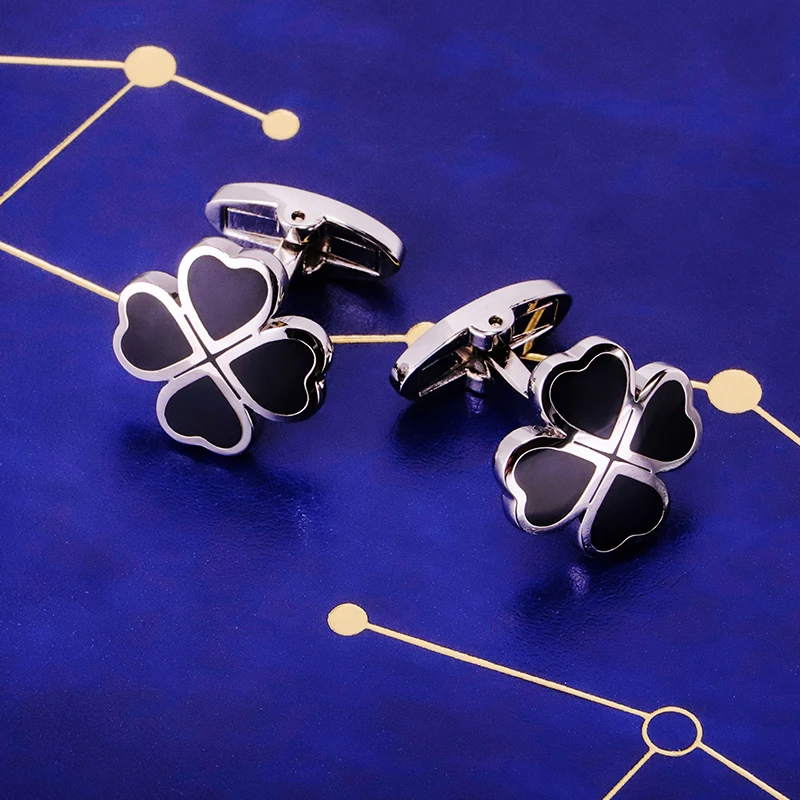 

KFLK jewelry french shirt designer cufflinks for mens Brand Clover Cuffs links wedding Buttons Black High Quality guests