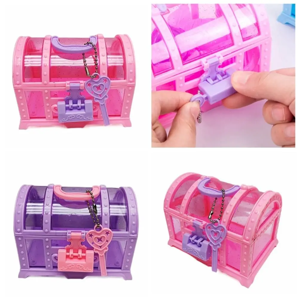 

Pink/Purple Kids Jewelry Box With Lock Girls Dressing Cute Makeup Box Storage Case Pretend Play Treasure Chest Kids