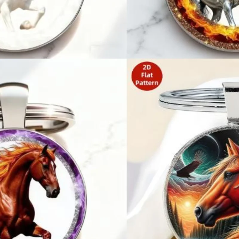 1Pcs 2D Flames Clip Ornament Charm Horse Key Ring For Backpack Handbag Bag Decor Christmas Party Favors Chinese New Year Gifts