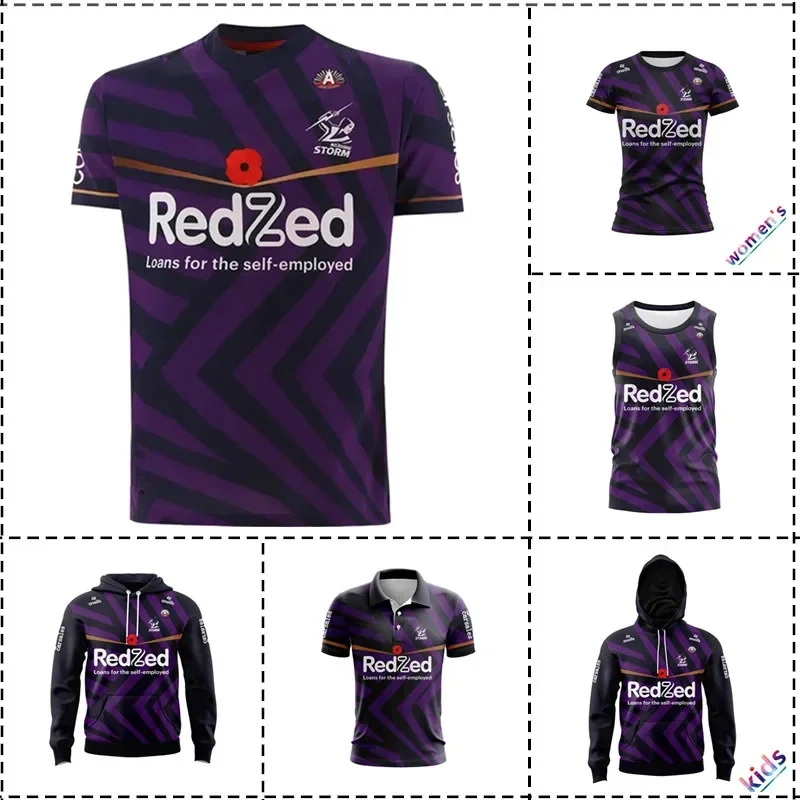 2024 Melbourne Storm Anzac Hoodie Rugby Jersey Kids - Women's - Men's Size: S-5XL（Print Custom Name Number）