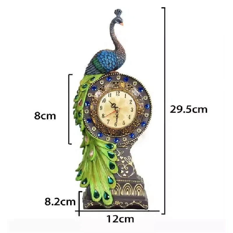 

European Style Creative Desk peafowl Clock, Fashionable Home Clock Decoration, Painted Handicraft Ornaments