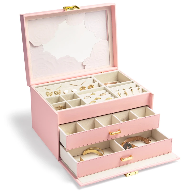 

Large Jewelry Box Organizers Leather Jewelry Boxes Women's Necklaces Earrings Bracelets Storage Divided Compartments Organizers