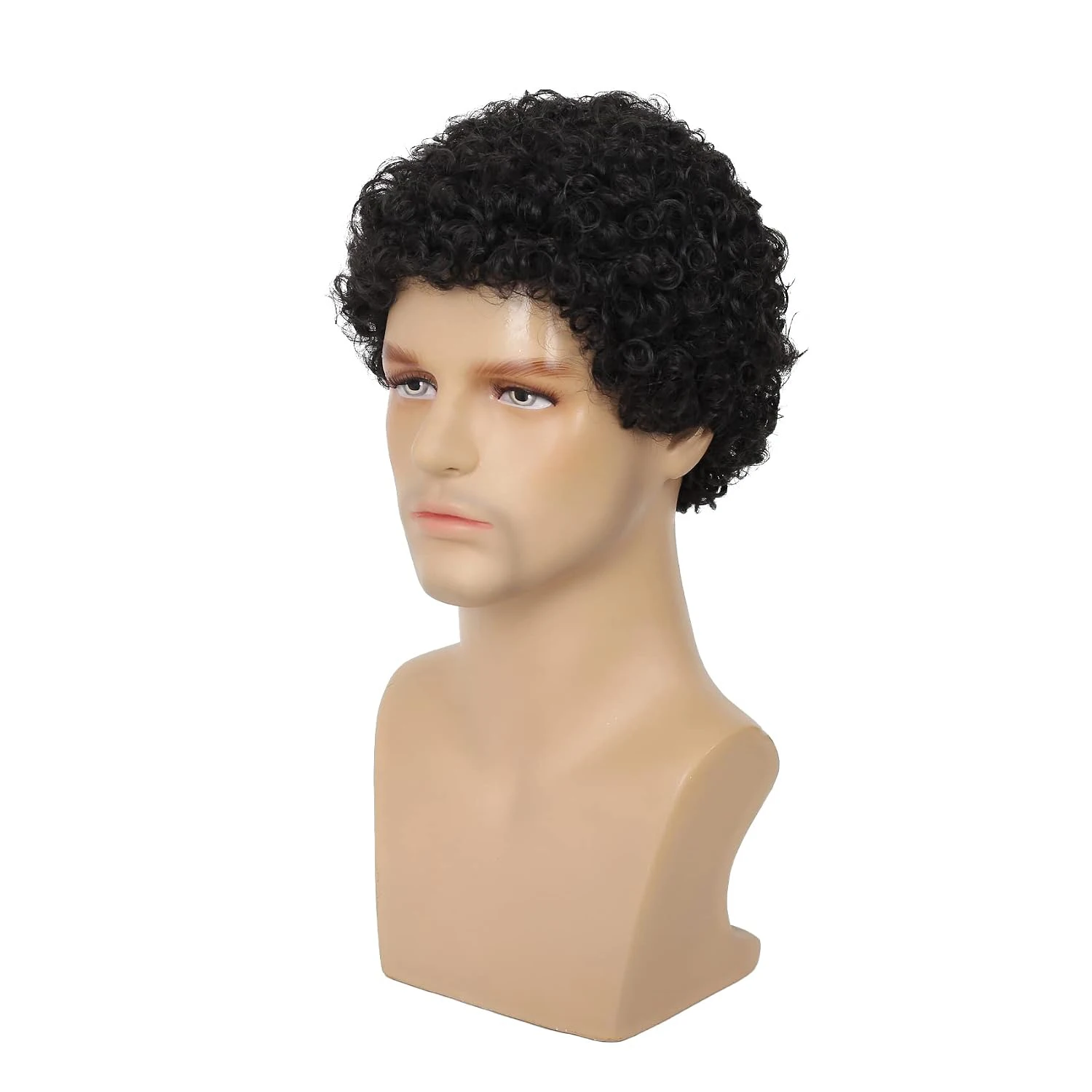 Short Afro Curly Black Wig for Men Synthetic Halloween Cosplay Costume Replacement Hair Wigs view 2