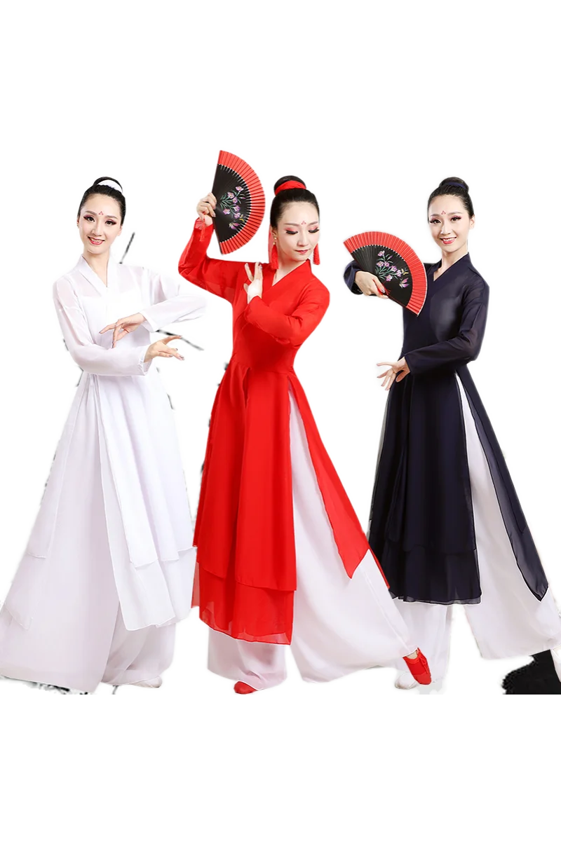 Körperreim-Gaze-Tanzkleid im chinesischen Stil für klassischen Tanz, Yoga-Kleid für erwachsene Frauen, Geburtstagskleid für Frauen