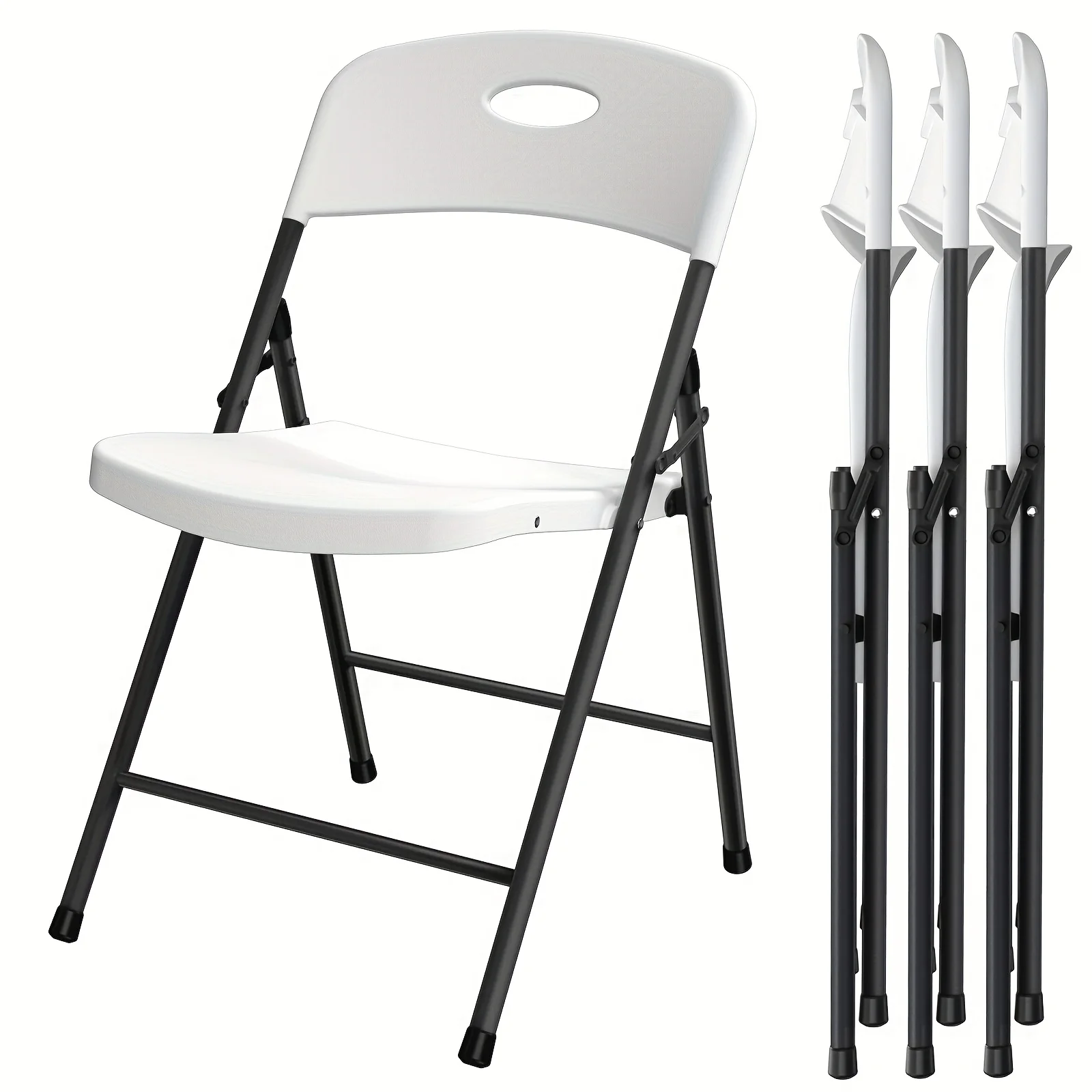 

4 Pack White Folding Chairs with Enhanced Iron Frame, Stackable Plastic Folding Chairs Weight Capacity 300 Lbs,