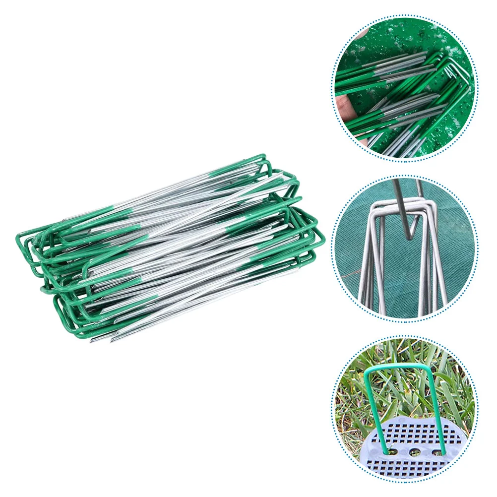 20 Pcs Plants Outdoor Sod Nails U-shaped Stakes Fake Grass Pegs Galvanized Wire Camping