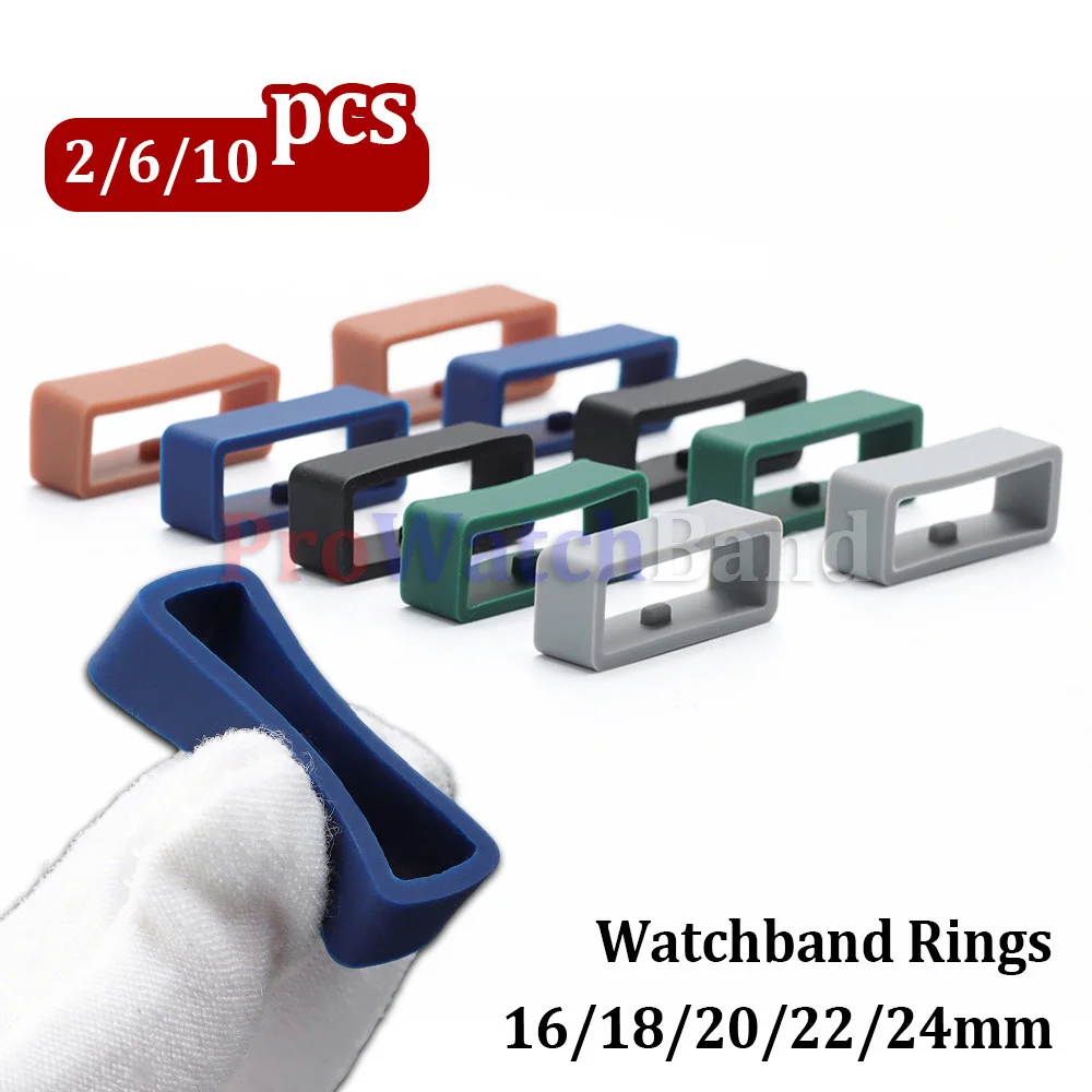 

2/6/10pcs Rubber Watchband Rings Replacement Waterproof Silicone Watch Bands Loop Ring 16/18/20/22/24mm Watch Buckle Accessories