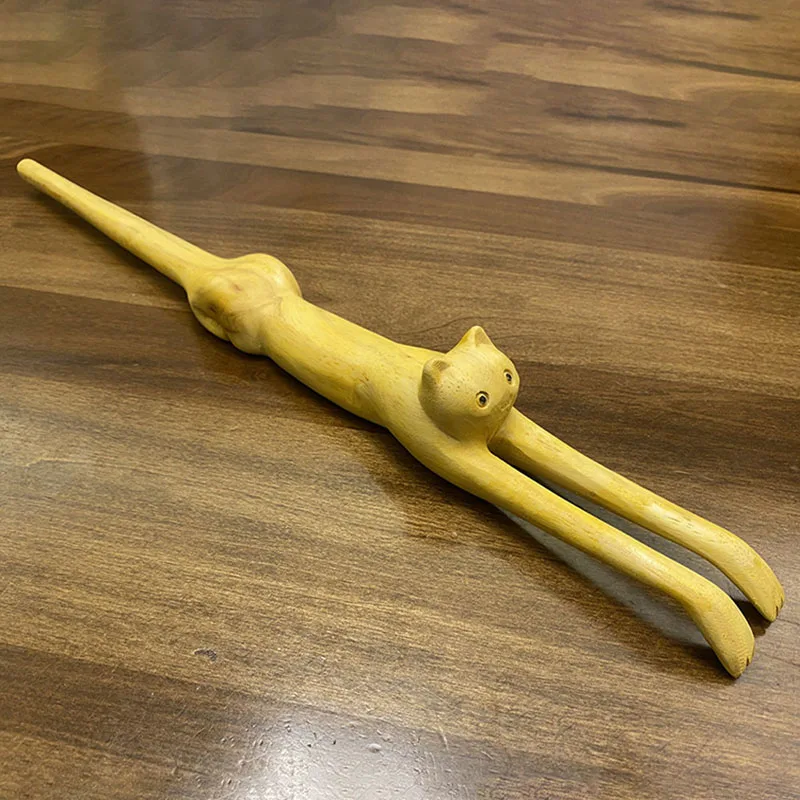 New CAT-SHAPEDs BACK SCRATCHERs Wooden Cat-Shaped Back Scratch Stick DIY Tickle Stick