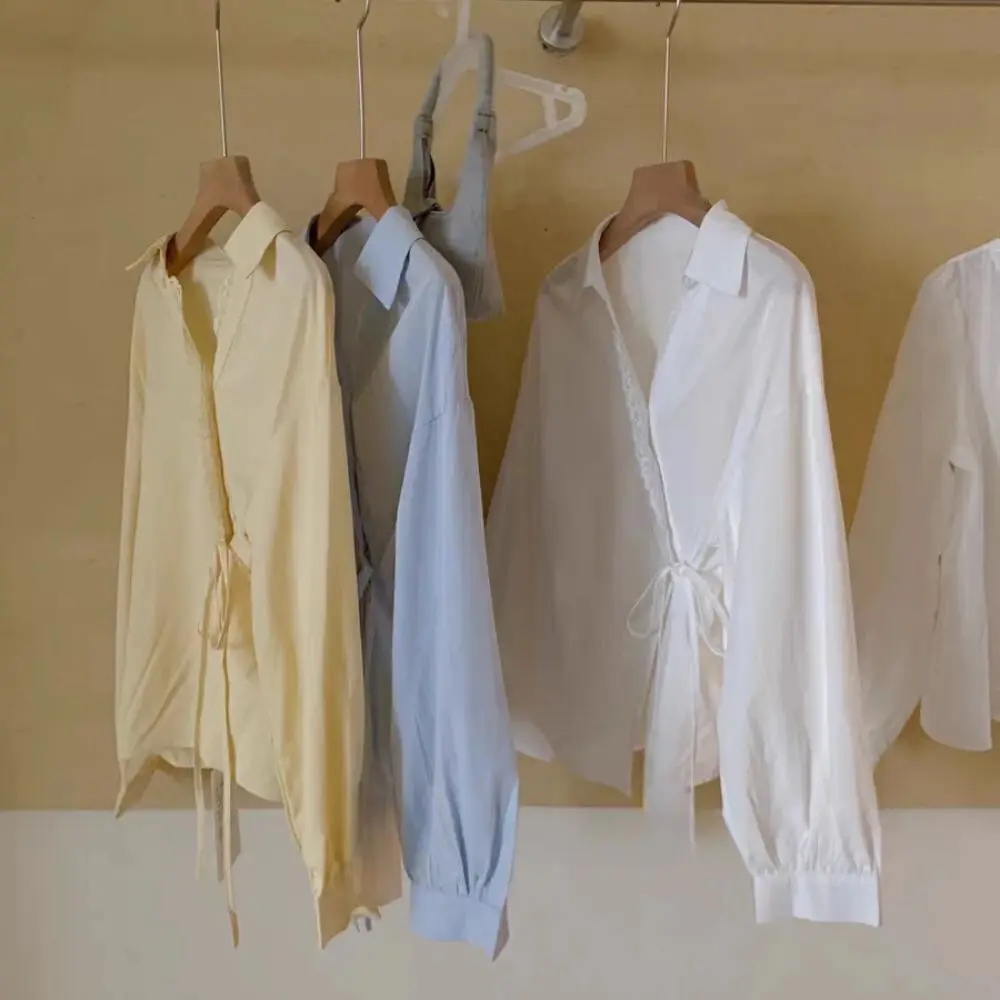 V-ausschnitt Unregelmäßige Diagonal Krawatte T-shirt Patchwork Crop Top Langarm Bluse Chic Retro Spitze Basic Tees Shirts Frauen Sommer