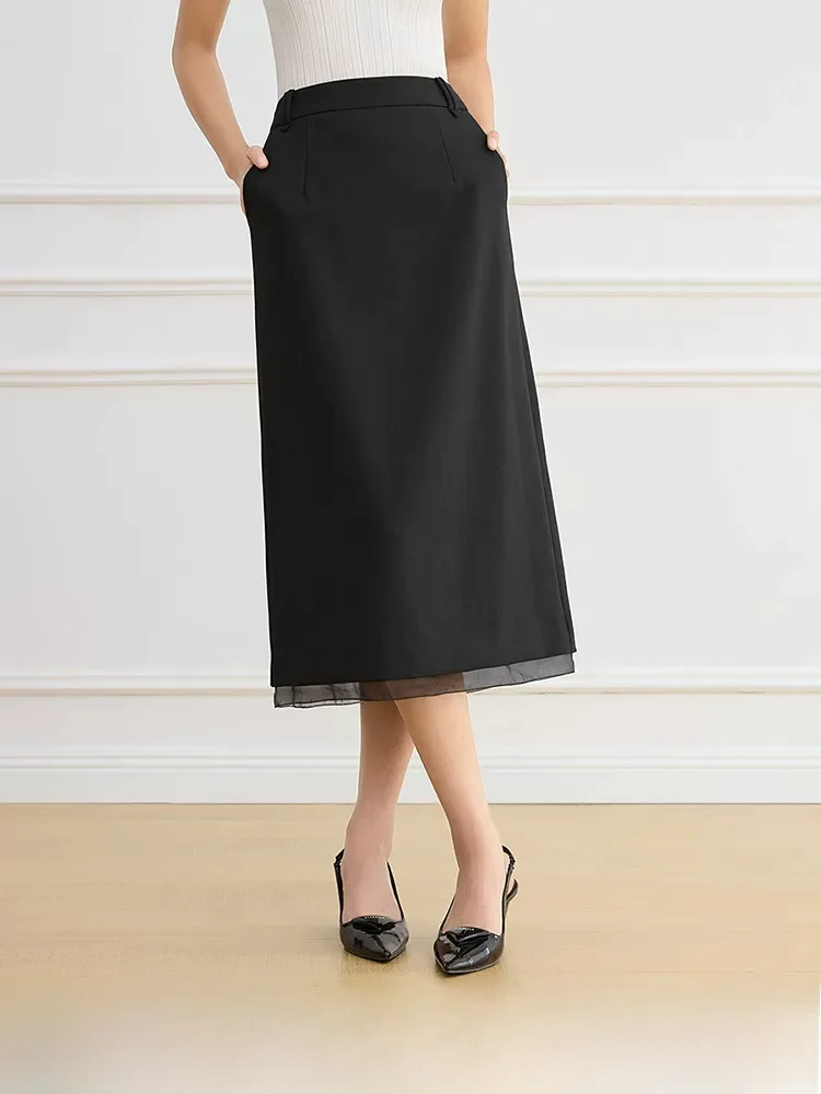 

Elegant High Waist Straight Cut Midi Skirt Slimming Versatile Polyester Blend Fiber Skirt for Women Commute Korean Style