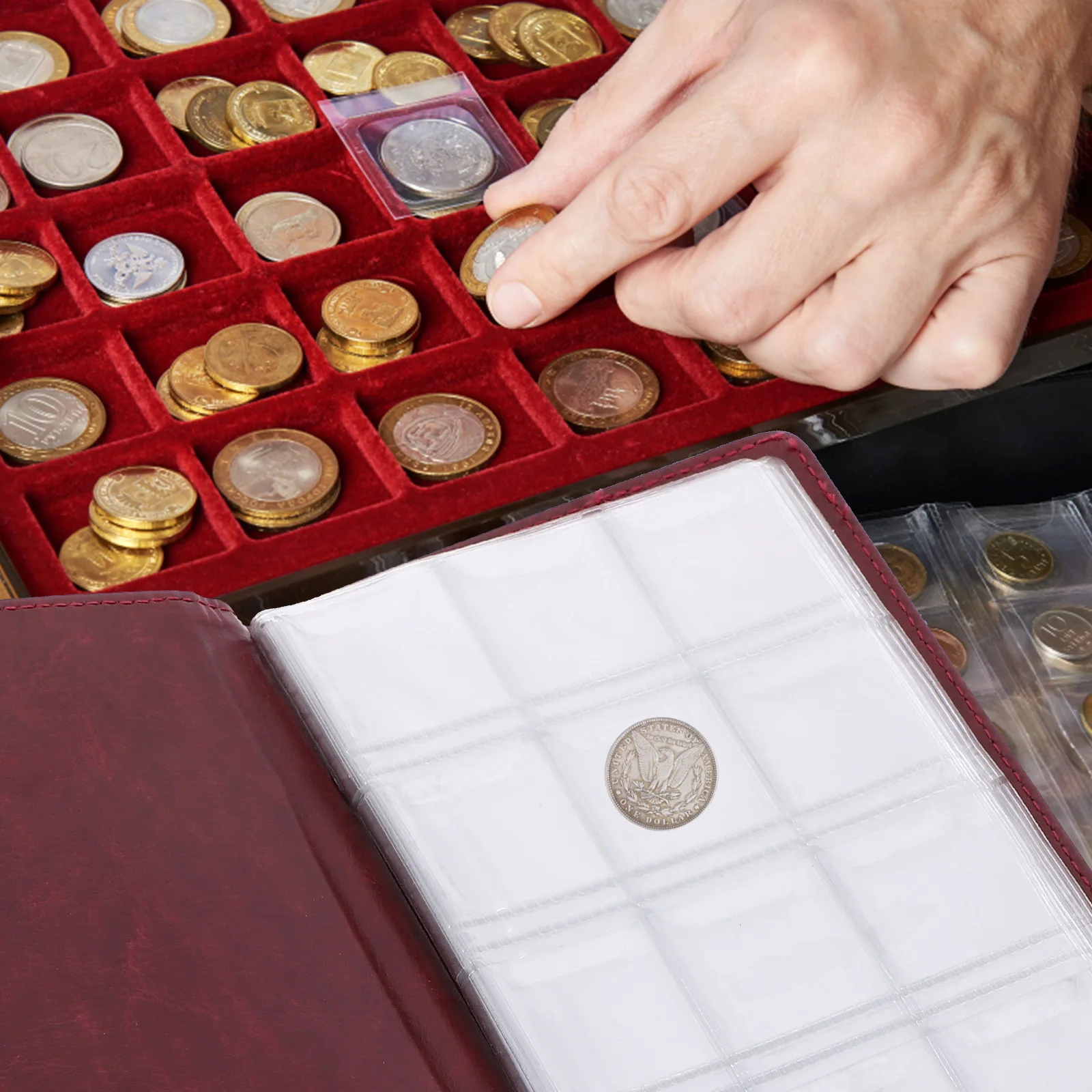 

Pu Coin Collection Album Exquisite Organizer Book Transparent Slots Commemorative Coins Storage Holder Gift Collectors
