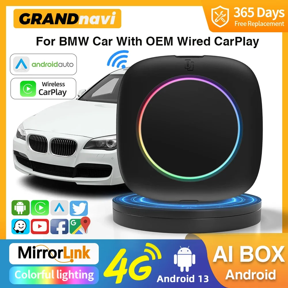 Qualcomm 6125 Android 13 CarPlay AI Box For BMW Series Cars Wireless CarPlay 4G WIFI GPS Support For YouTube Netflix