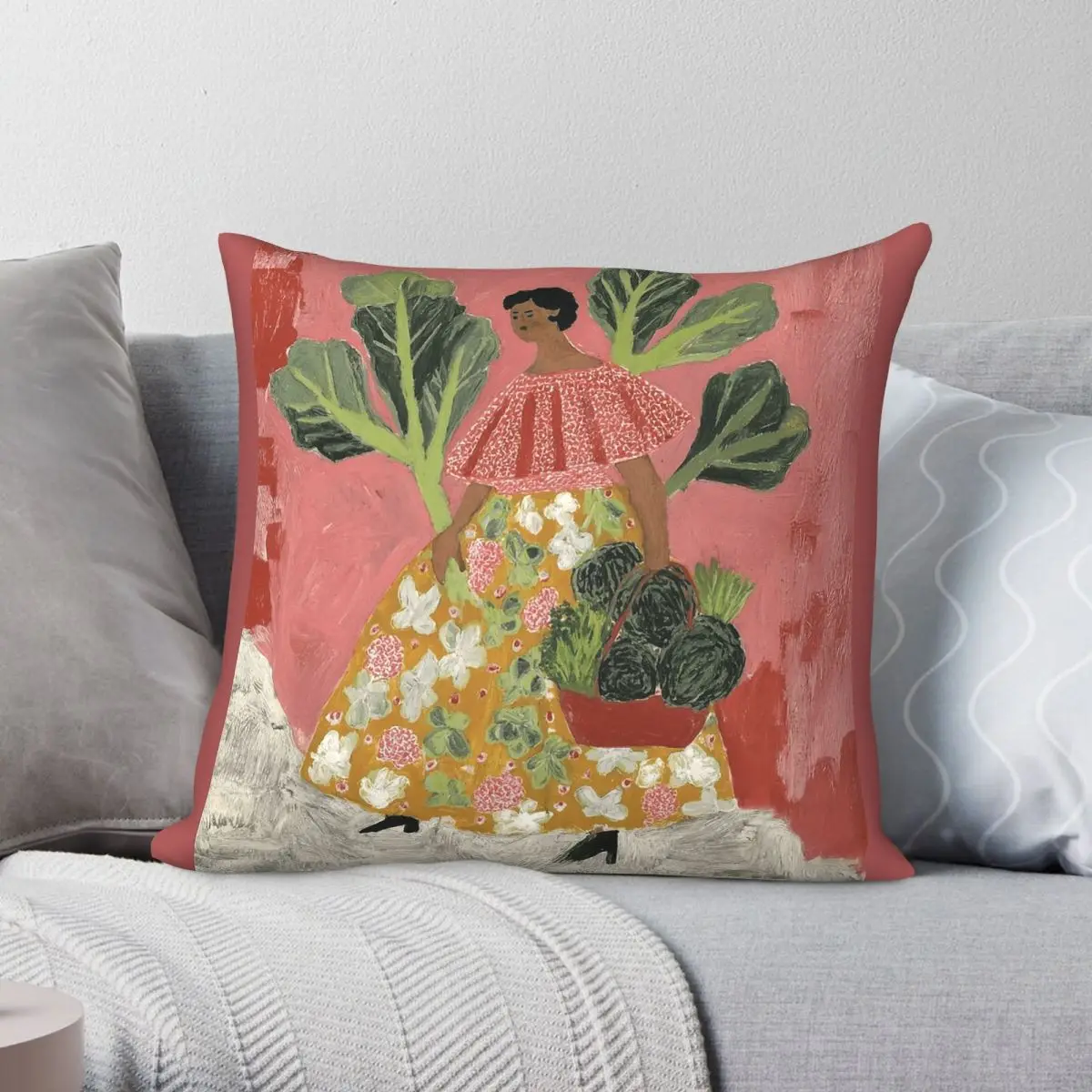 Women At The Market Meet Clara Square Pillowcase Polyester Linen Velvet Printed Zip Decor Car Cushion Case