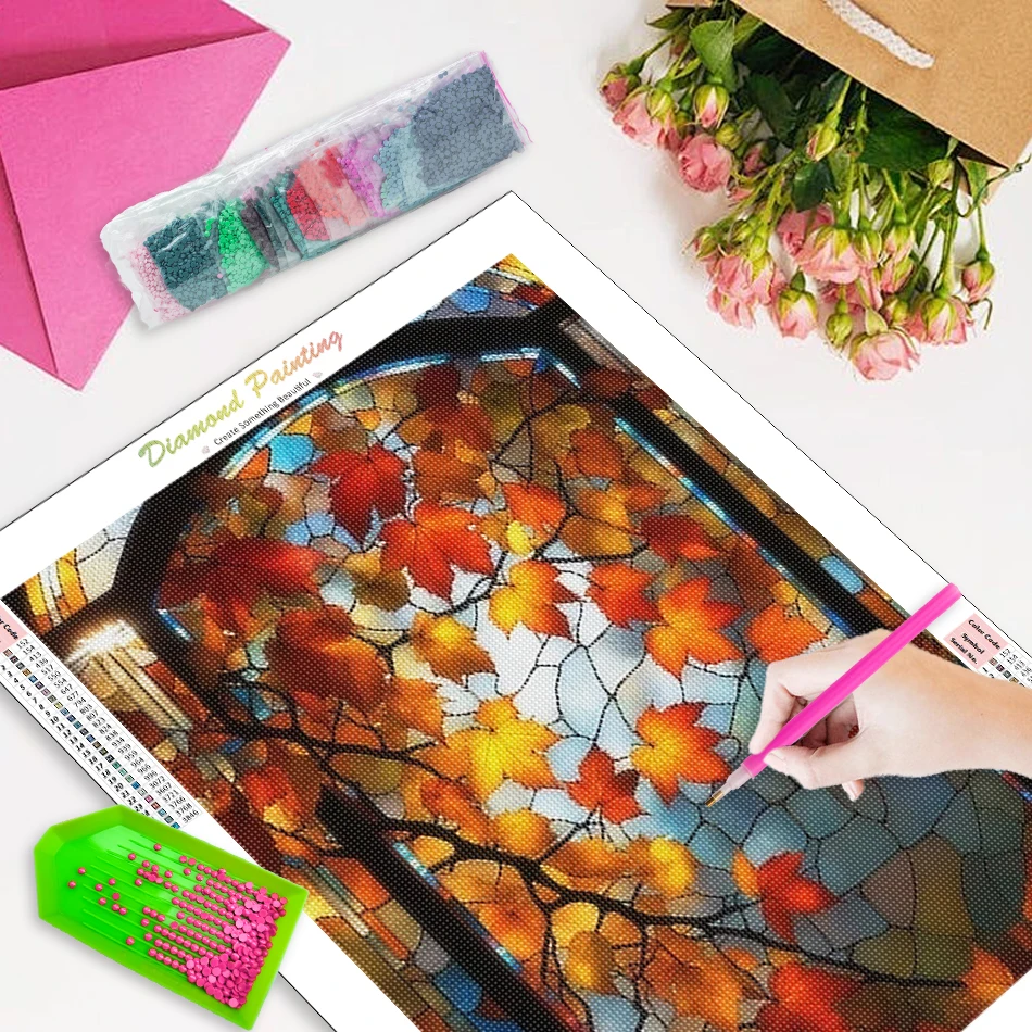 RUOPOTY-Diamond Painting Flowers Geometry Crystal Rhinestones 5D Diamond Pictures Diy Stitch Kits Diamond Mosaic Wall Decoration