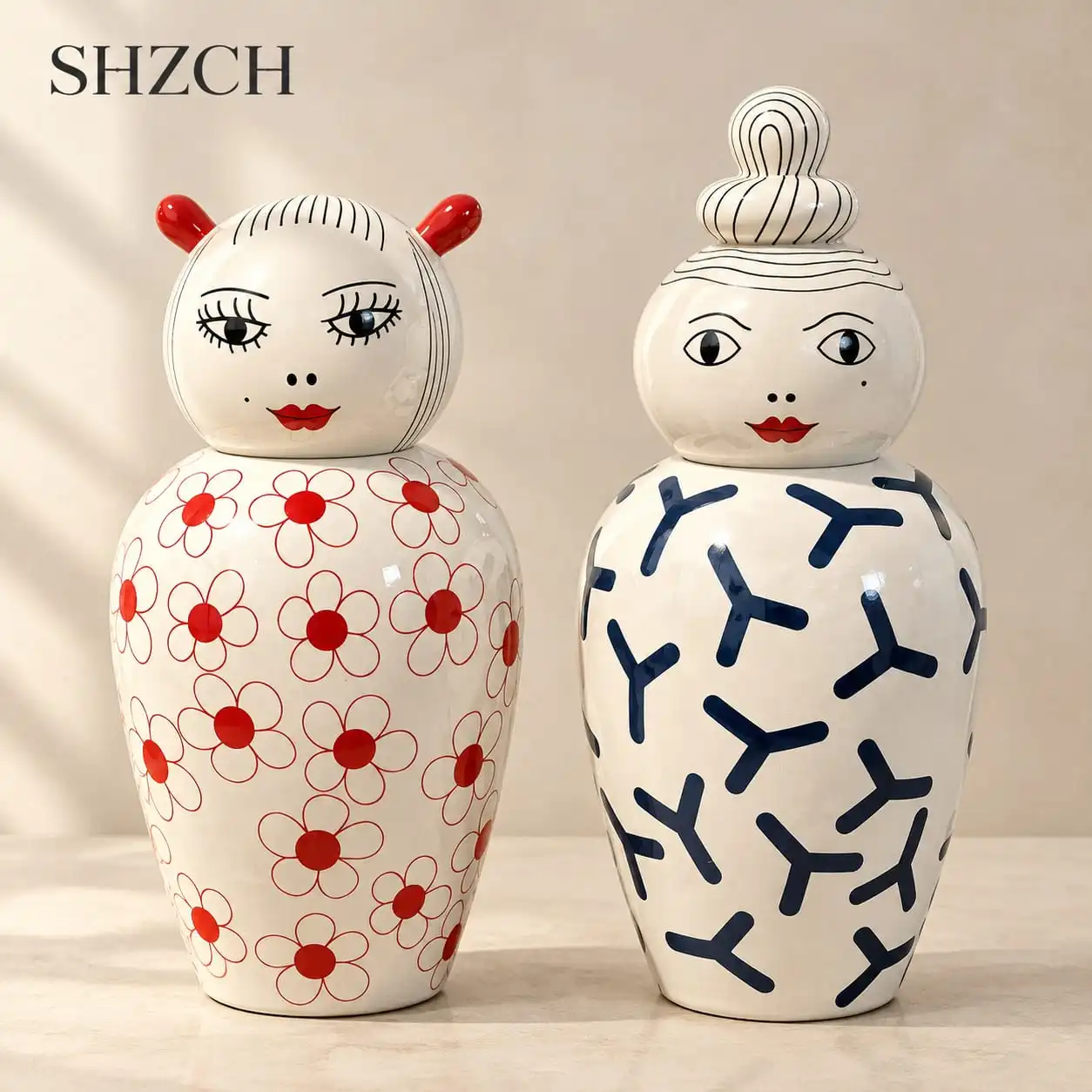 Five Continents Doll Vase Ceramic Simple Creative Living Room Bedroom Tabletop Ornament Entryway Decorations