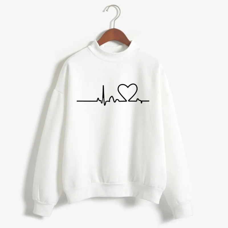 Harajuku LOVE HEARTBEAT Graphic Print Women O-neck Sweatshirt Casual Funny Sweatshirt For Lady Girl Top hoodie Hipster Drop Ship