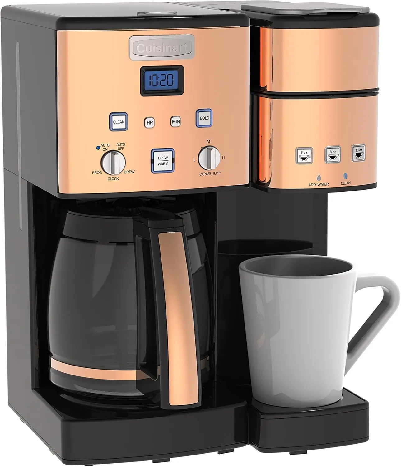 Single Serve + 12 Cup Coffee Maker, Offers 3-Sizes: 6-Ounces, 8-Ounces and 10-Ounces, Stainless Steel, SS-15CP, Copper