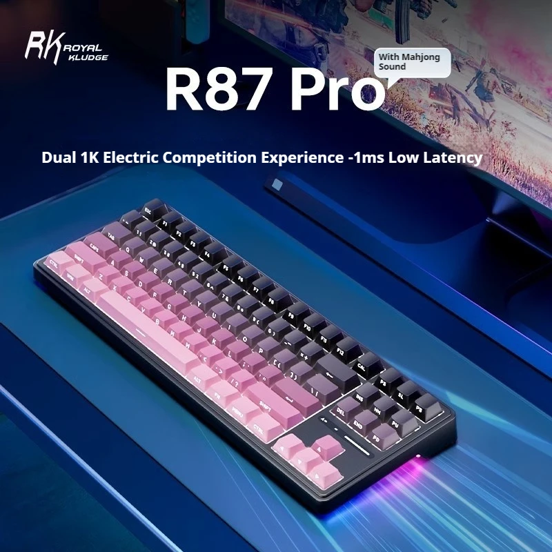 Rk R87pro Mechanical Keyboard Rgb Optical Wired Hot Plug Wireless Bluetooth The Tri Mode Side Engraved Keycap Cool Game E-Sports