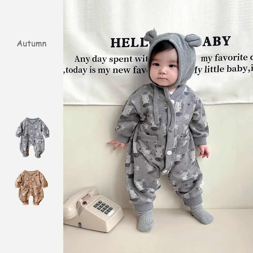 

Baby Jumpsuit for Spring Male Baby Full Printed Cartoon Zebra Long Crawling Jumpsuit Korean for Home and Outdoor Jumpsuit