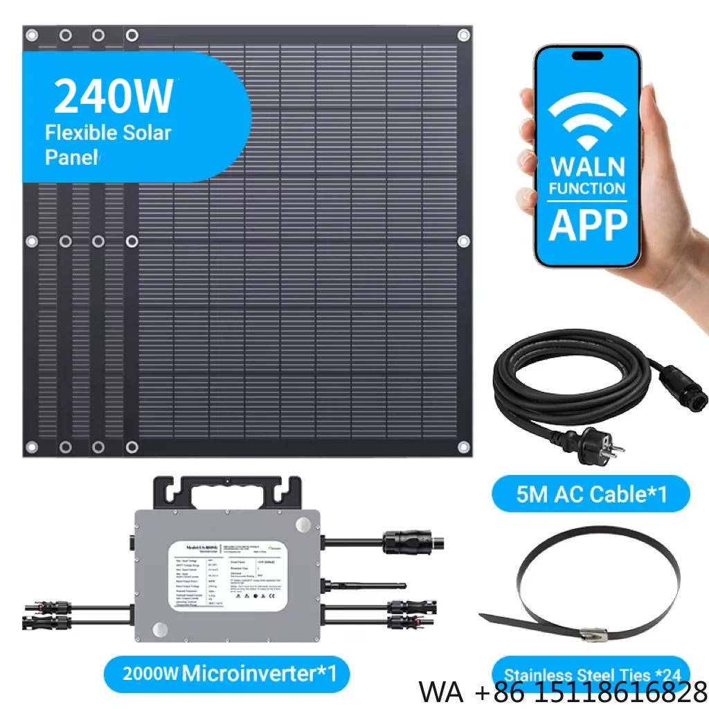 8pcs 240W Ultra-Efficient Flexible PV With Solar Energy System 2kw Home  Microinverter WiFi on Grid Balcony Residential