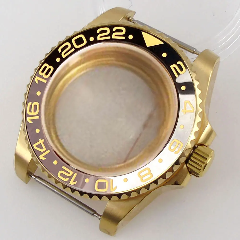 Caixa de relógio em ouro amarelo para NH34 NH35 NH36 NH70 NH72 NH38 NH39 ETA2824 PT5000 ST2130 MIYOTA MINGZHU DG Vidro traseiro 200m à prova d'água