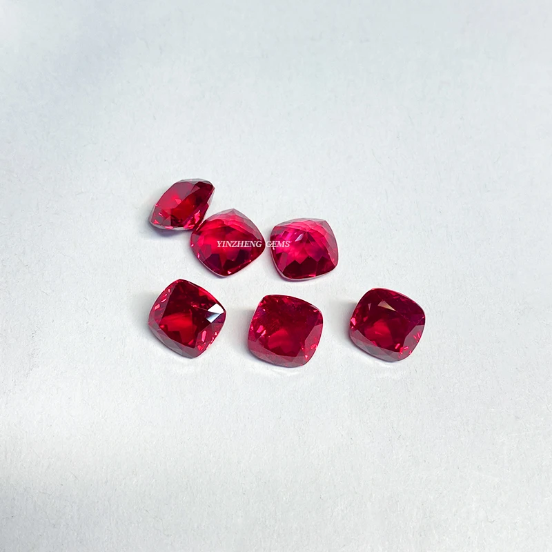 Manufacture Lab grown color stones SQ Cushion Cut shape Ruby Red color loose gemstones for Jewelry making material