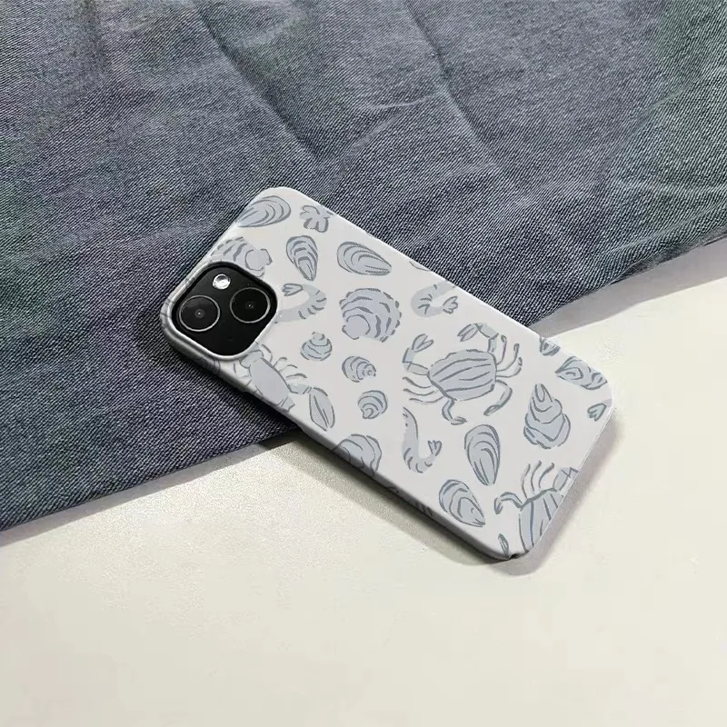 Full Screen Light Blue Seashells Case for IPHONE 17 16 ProMax 15 14 Plus 13 12 MINI 11 PRO 16Plus XR XS MAX Acrylic Phone Cover