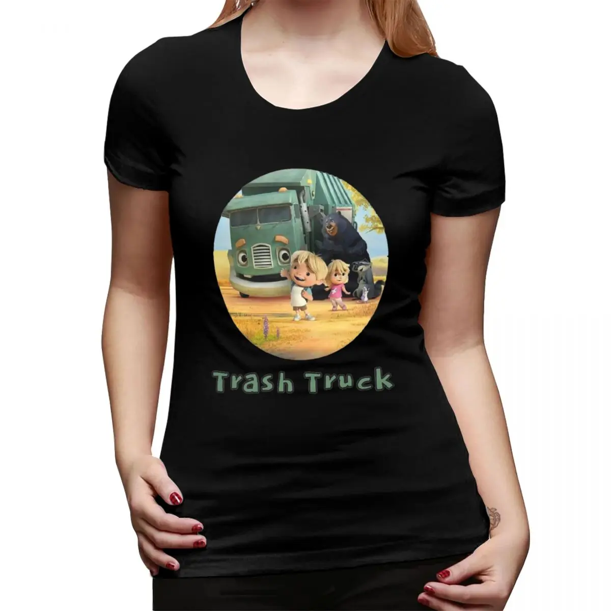 

Trash Truck Animation T-Shirt for Women Round Neck Streetwear T Shirts Women's Tees Short Summer Clothes Tops
