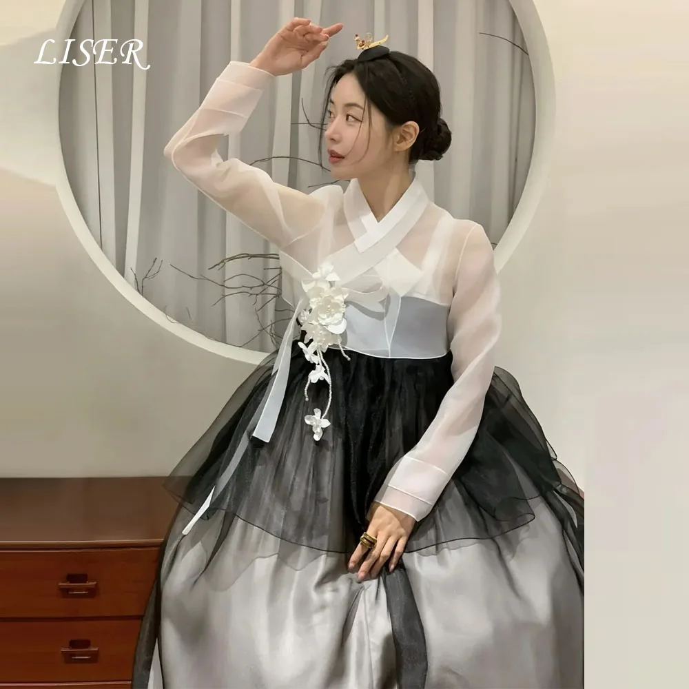 Liser Vintage A-Linien Hochzeitskleider Korea Schwarzer Organza Seide 2-teilige Hochzeitskleider für Damen Event- und Ballkleider Maßgeschneidert 결혼식 드레스