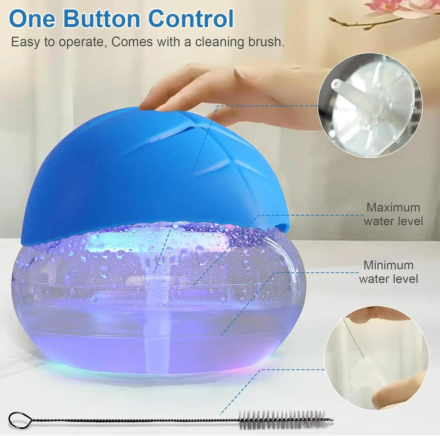 منقي هواء منقي هواء 7 ألوان LED أزرق فاتح محمول مدمج مع 4 زجاجات زيت عطري لغرفة النوم وغرفة المعيشة #6