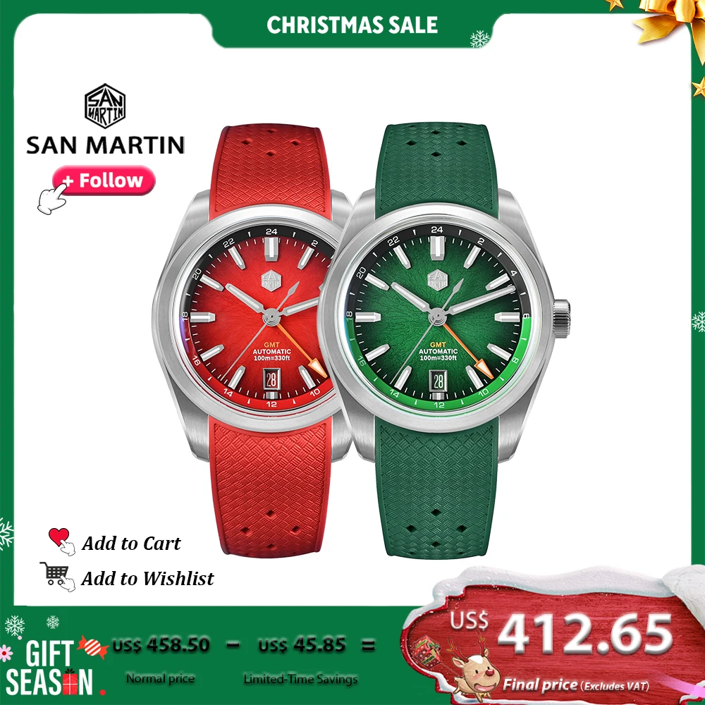 

San Martin 39mm GMT Miyota 9075 Luxury Watch Jianzhan Automatic Mechanical Watches for men With Sapphire Waterproof 10Bar SN0144