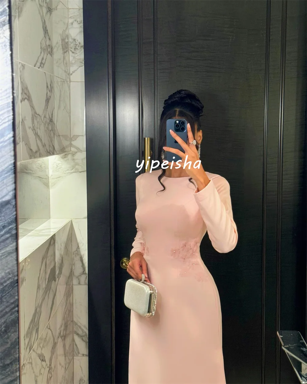 Customized Fashion Sizes Available Jersey Pleat Flower Beading Mermaid Scoop Neck Long Dresses Bespoke Occasion Dresses Formal image 2