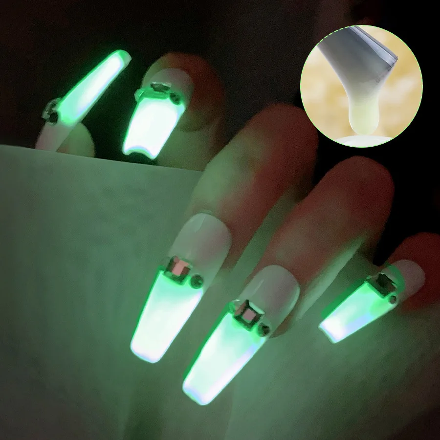 8Ml Lichtgevende Topbasisgel Groene Fluorescerende Nagellak Gloed Donker Semi-Permanent Doorweekt Uv Led Lak Ontwerp Blijvende Formule