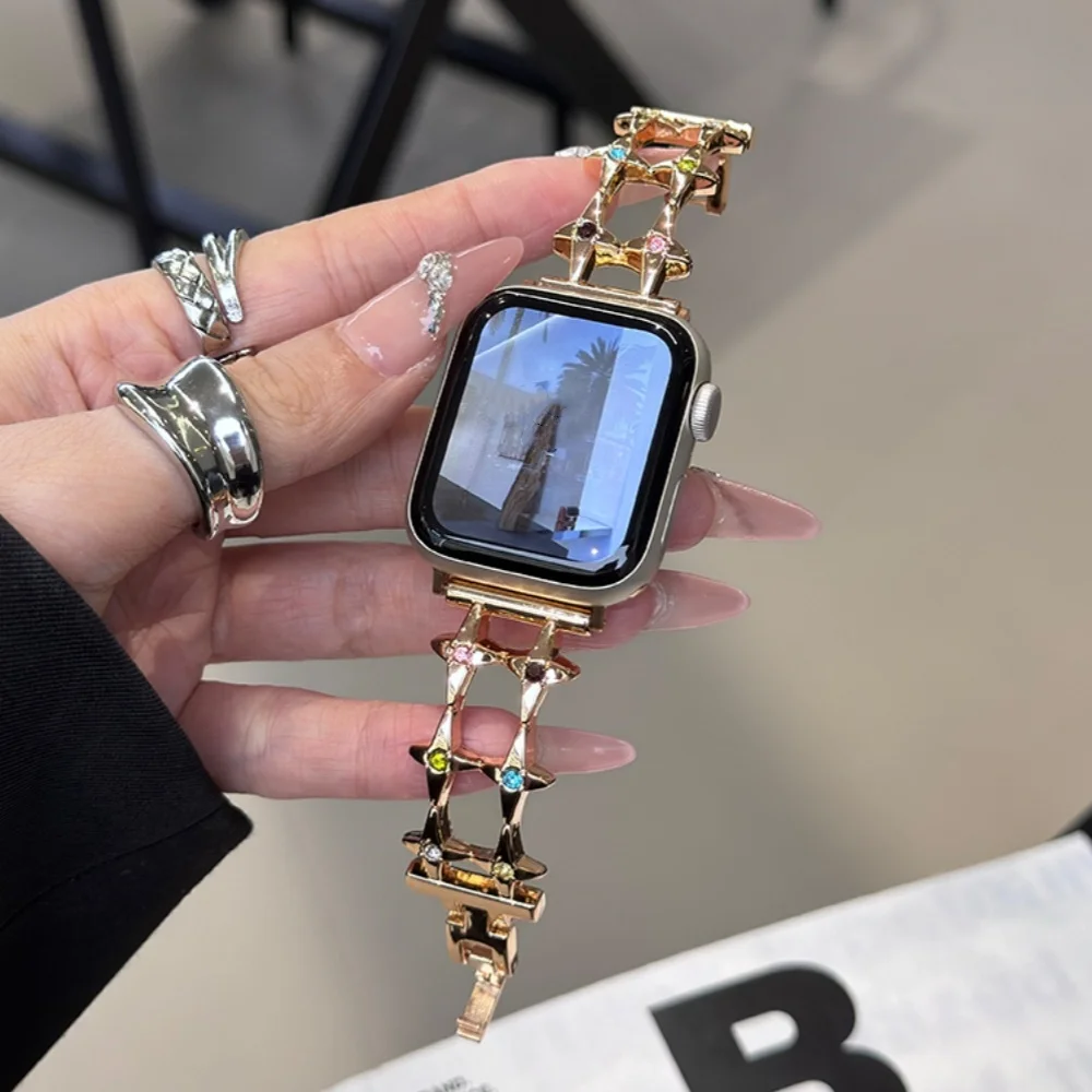 Metal Chain Strap For Apple Watch Band 44mm 49 45 42 38 41 40mm Luxury Glitter Star Bracelet For iWatch Series Ultra 9 8 7 6 5 4