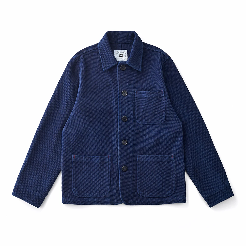 Vintage French Indigo Cargo Jacket Men Autumn Winter New Lapel Multi-pocket Blue Dyed Tooling Jacket Retro Casual Cardigan Coat image 3