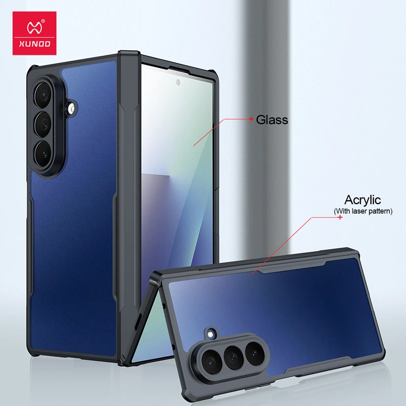 

Xundd Case For Samsung Galaxy Z Fold 7 Shockproof Matte PC Laser Pattern with Glass Folding Hinge Protection Cover