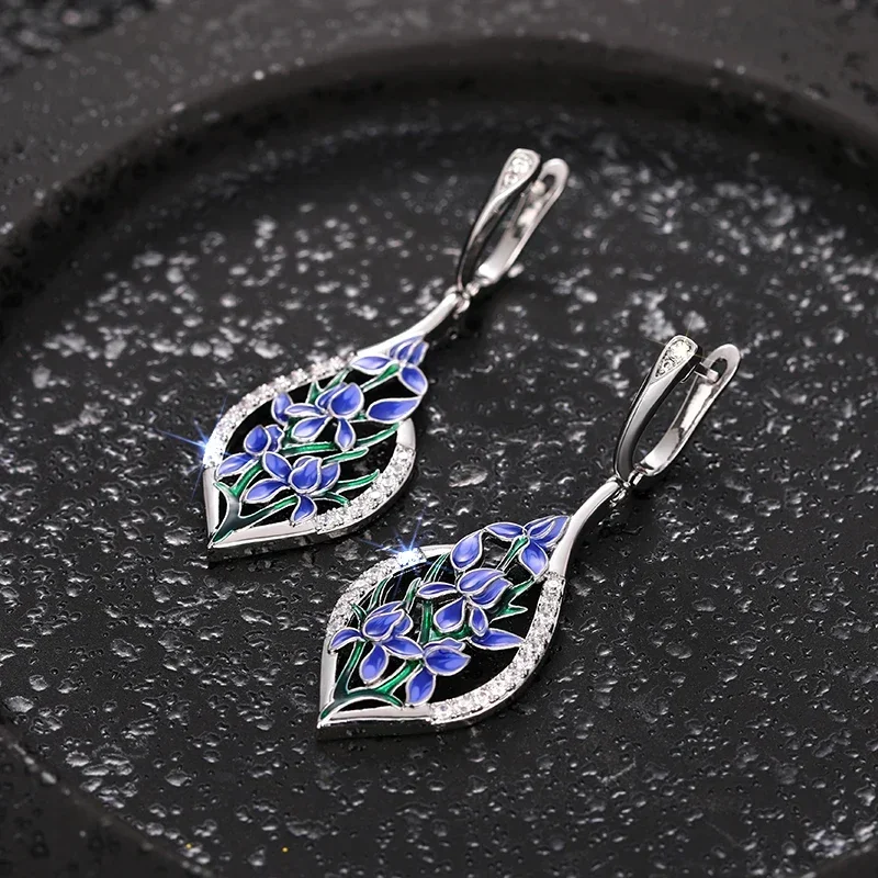 2026 Purple Flower Pendant Earrings for Women Charming Aesthetic Jewelry for Wedding Party Female Exquisite Accessories Gift