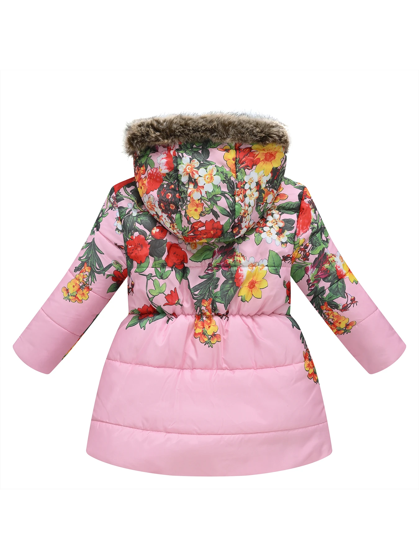 Girls\' Warm Coat with Flower Print & Fleece Hood - Perfect for Winter!